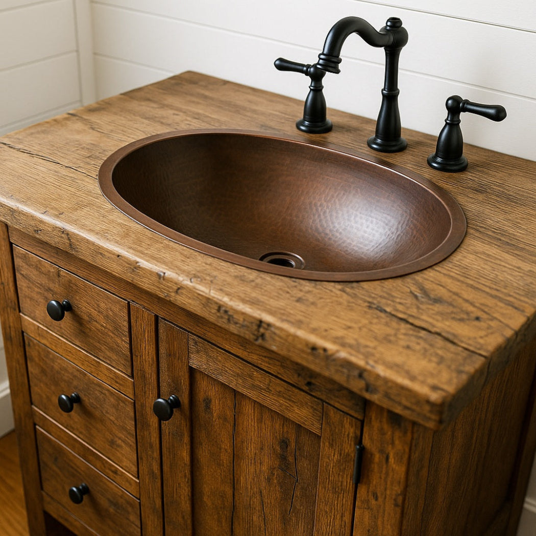 Large custom oval drop in undermount copper bathroom sink
