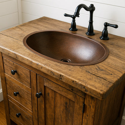 Large custom oval drop in undermount copper bathroom sink