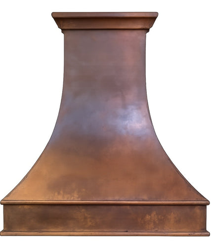 Mexican hacienda style smooth copper range hood front view