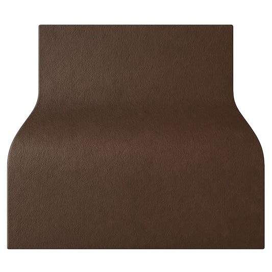 Minimalist curved copper range hood with smooth patina finish as seen from the front