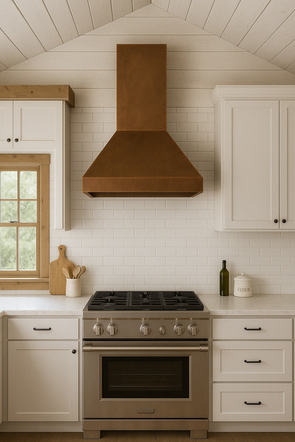 Minimalist hammered copper range hood 30-inch