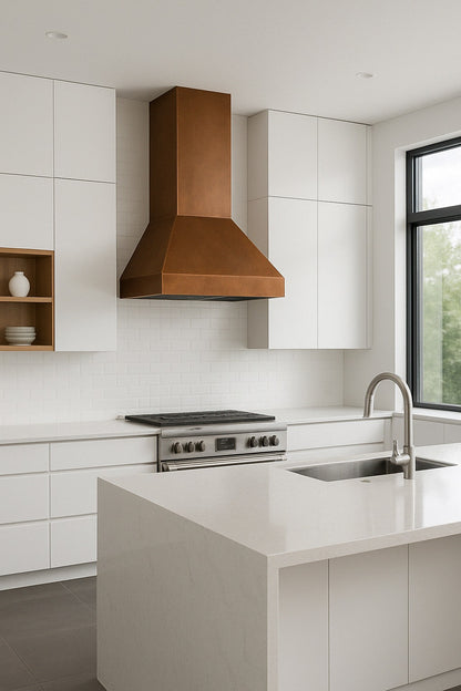 Minimalist hammered copper range hood 36-inch wall mount