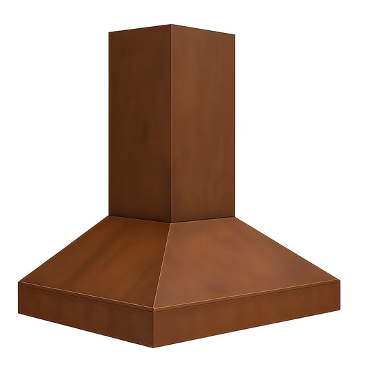 Minimalist hammered copper range hood, side view