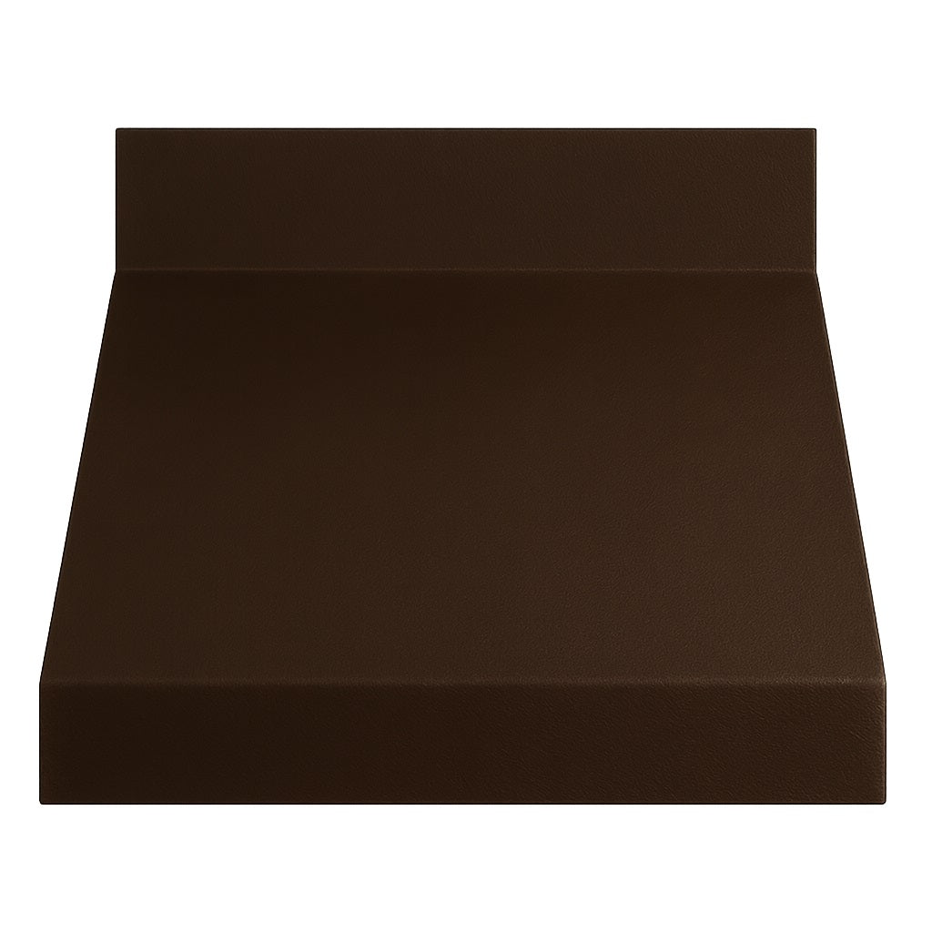 Modern slant front copper range hood, view from the front
