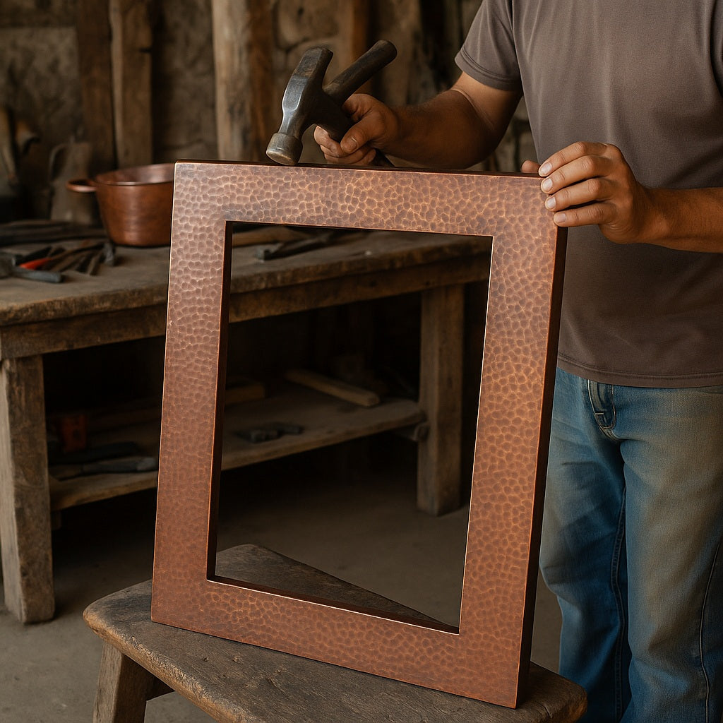 Production of a custom hand-hammered rectangular copper mirror