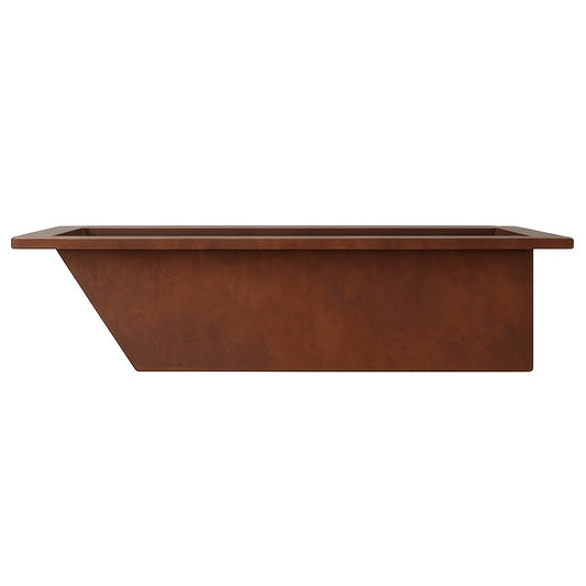 Rectangular drop-in copper bathtub with modern design side view