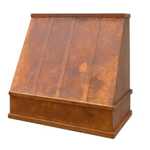 Rectangular sloped copper range hood side view