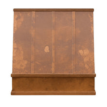 Rectangular sloped copper range hood front view