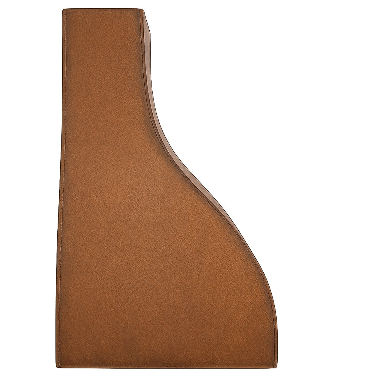 Profile view of handcrafted scalloped copper range hood for rustic kitchens