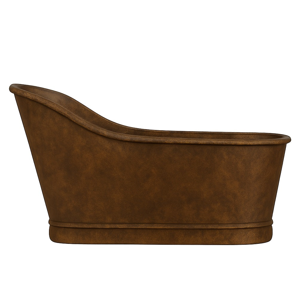 Single slipper copper bathtub with antique patina finish