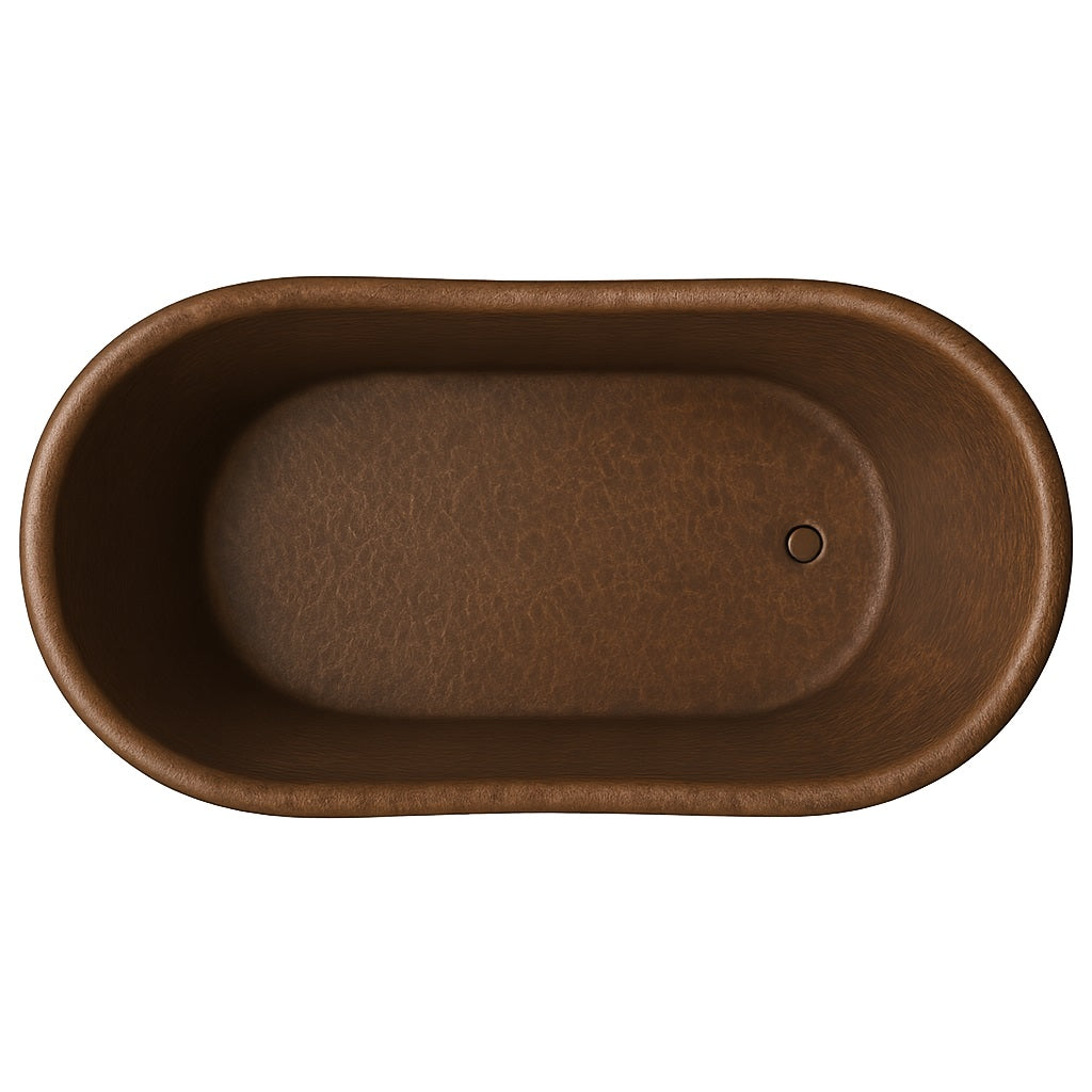 Single slipper hand-hammered copper bathtub view from above