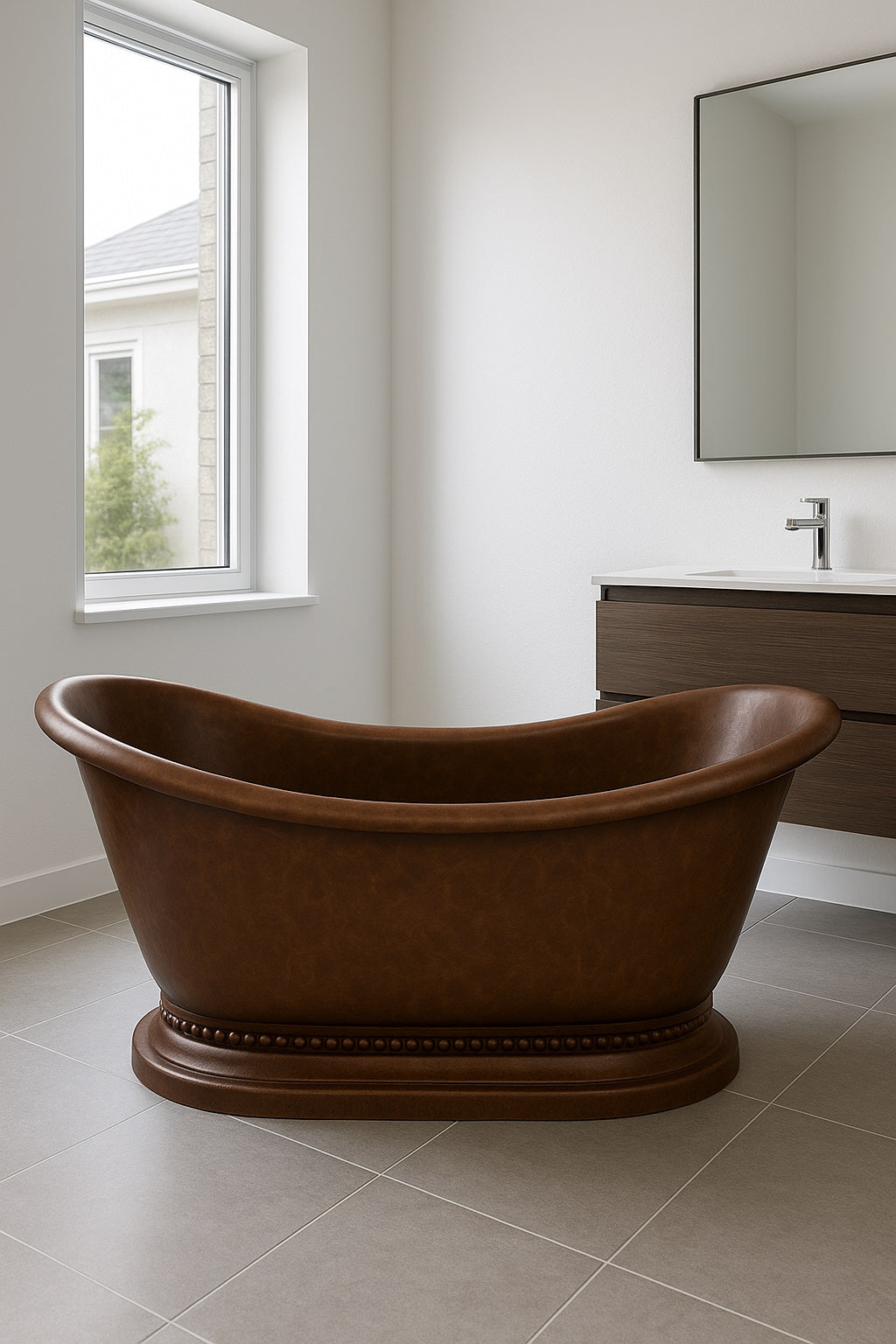 67-inch slipper copper bathtub with a decorative base