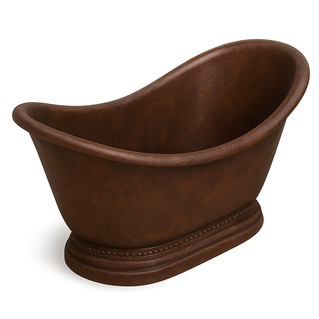 Slipper copper bathtub with a decorative base, detail view