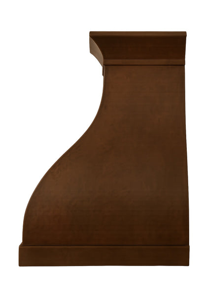 Smooth bell-shaped copper range hood with flared crown design, profile
