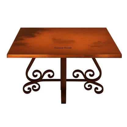 Square colonial copper table with hand-forged iron base