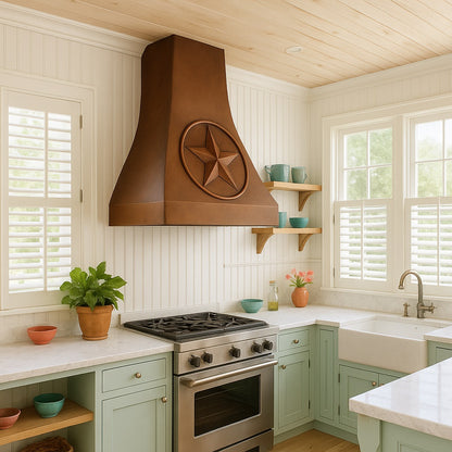 Texas star style curved 30-inch copper range hood