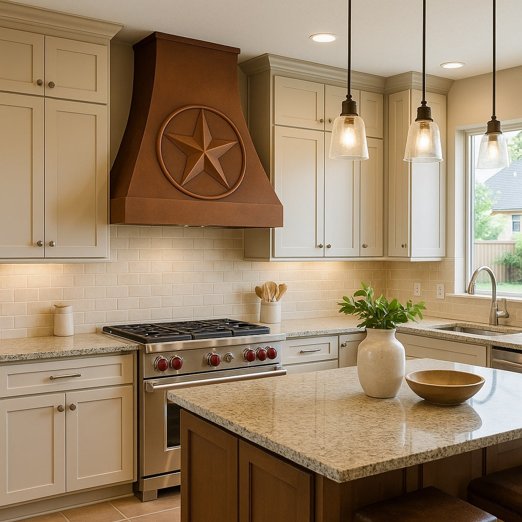Texas star style curved 48-inch copper range hood