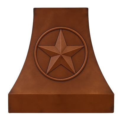 Texas star style curved copper range hood front view