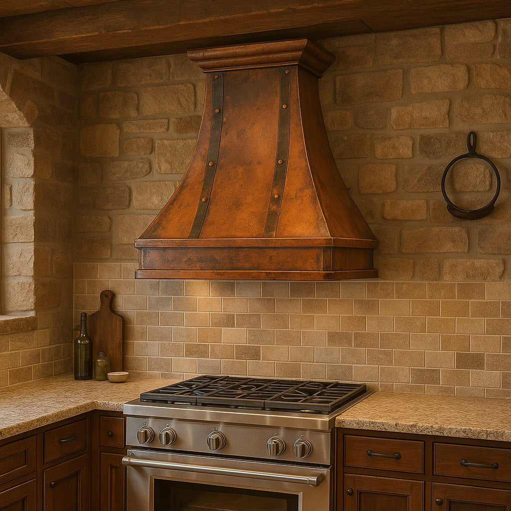 48 inch 30 inch transitional rustic custom copper range hood