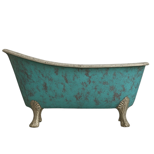 Turquoise patina clawfoot copper bathtub with tin interior