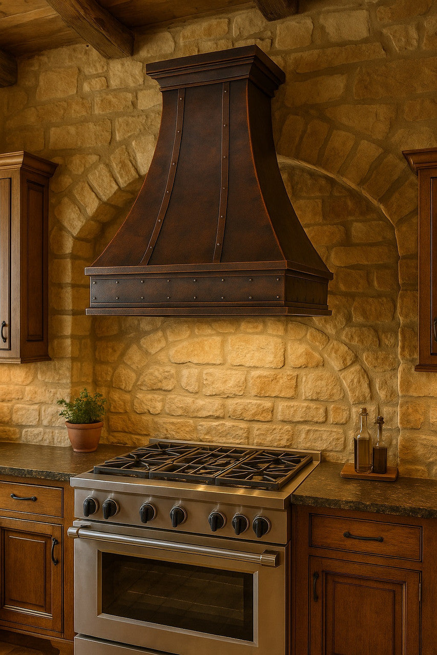 40-inch vintage copper range hood with a tapered body