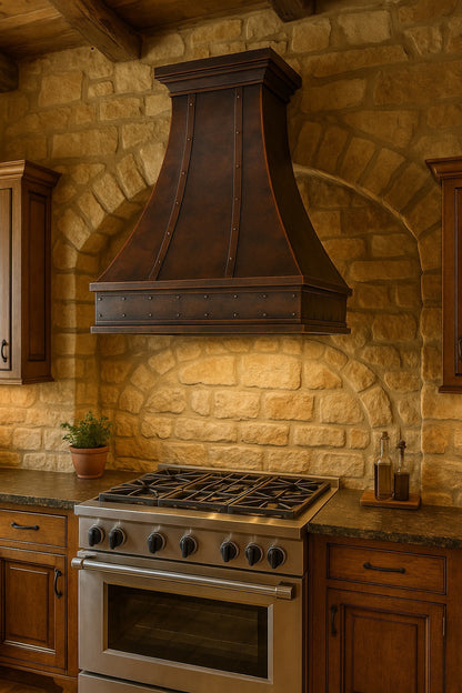 40-inch vintage copper range hood with a tapered body