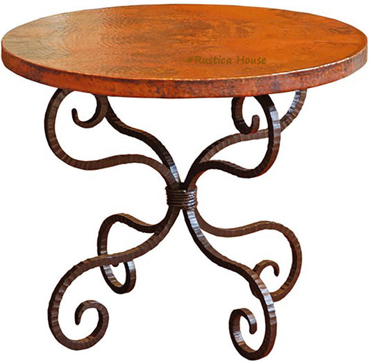 hand produced hacienda copper table with an iron base