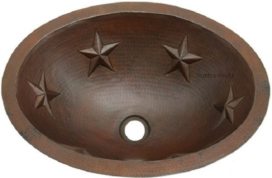 oval copper bathroom sinks with punched stars