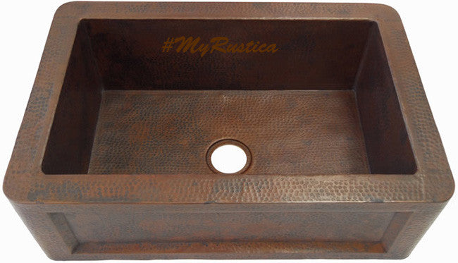 deep apron copper kitchen sink front view
