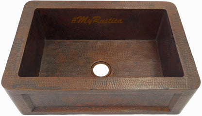deep apron copper kitchen sink front view