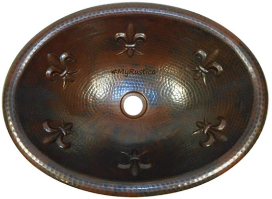 fleur de lis oval copper bathroom sink