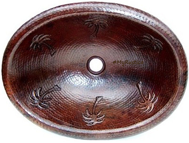antique drop-in oval copper bathroom sink